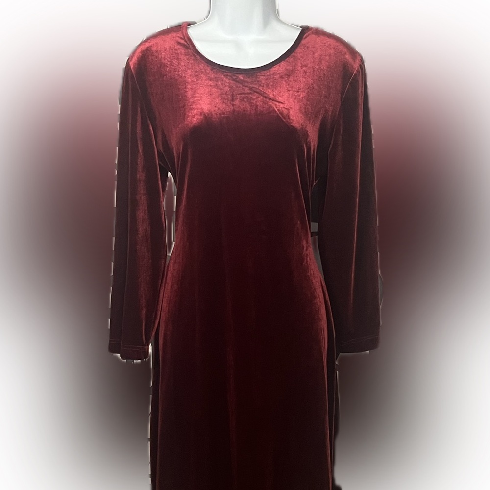 Vintage 90s Burgundy Stretch Velvet Long-Sleeved Midi Dress